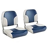 GYMAX 2er Set Bootssitz Klappbar & Gepolstert Bootsstuhl Steuerstuhl 41 x 49 x 47 cm Klappsitz für Boote (Blau-beigegrau)