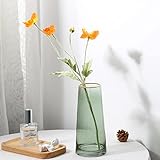 Luxspire Blumenvase, Nordisch Stil Vase mit Vertikale Linie Muster Blumenvase rutschfest Glasvase Dekovase Tischvase Getrocknete Seidenblumen Vase Hause Büro - Grün