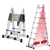 Joparri Teleskopleiter Klappleiter Aluminium, 5M Ausziehbare Leiter, Rutschfester Aluleiter Stehleiter Mehrzweckleiter Aluminiumleiter, Teleskop Ausziehleiter 150 kg Belastbark