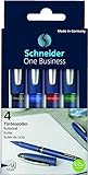 Schneider 183094 One Business Tintenroller (dokumentenecht, Strichstärke 0,6 mm, Ultra-Smooth-Spitze) 4er Pack (schwarz, blau, rot, grün)