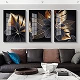 Einfaches, modernes abstraktes Schwarz-Weiß-Goldblatt-Industriewind-Modekunst-Triptychon, dekoratives Bild, Posterdruck, 20 x 35 cm (8 x 14 Zoll) x 3 Rahmenlos