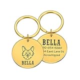 Personalisierte Gravur Haustier Hunde Namensschilder Kundenspezifische Hundemarke Halsband Zubehör Typenschild Anti-Verlust-Anhänger Metall Schlüsselanhänger,Gold,30x30mm