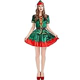 BDRSRX Split grüne Weihnachten, goldene Verzierung Weihnachtskostüm, Weihnachtsfeier, Weihnachtsabendessen, Elfen-Kostüm Spielen (Color : Green, Size : XL)
