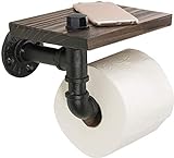 LINPOZONE Global Products Industrieller Toilettenpapierhalter mit rustikalem Holzregal und Gusseisen-Rohr-Hardware für Badezimmer und Waschraum