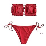 ZAFUL Damen Bandeau Tie Cutout Bikini Set Beachwear (Rot-3, L)