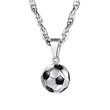 PROSTEEL Damen Herren Anhänger Halskette Edelstahl 3D Fußball Design Kettenanhänger mit Kette Ball Form Halsschmuck, Silber