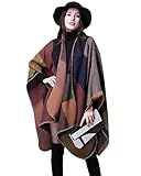 Niwicee Poncho Damen Winter Warm Schal übergroße Open Front Hochwertiges Cape Strick Poncho Mantel Reisen Cape Herbstschal Winterschal Schal Frauen Geburtstag Geschenk Weihnachten（Braun）