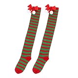 Weihnachten Schleife Haarballen Oberschenkel Hohe Lange Strümpfe Überkniestrümpfe Weihnachten Kostüme Socken Kniehohe Lange Gestreifte Strumpfsocken Tennis Männer (E, One Size)