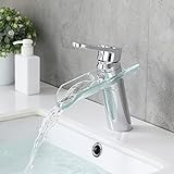 Wasserfall waschtischarmatur Glas Wasserhahn Bad mit einem Handgriff Kurz, Armatur Bad Mit Wasserhahnschlauch, Chrom Solide Messing