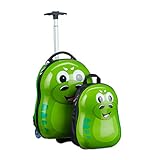Relaxdays Kinderkoffer mit Rucksack, Drache, Mädchen & Jungen, Hartschale Reiseset Kinder, HBT 46 x 30 x 25 cm, grün