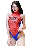 Olanstar Damen Einteiler Hoher Schnitt Superhelden Cosplay Kostüm Turnanzug Bodysuit Teddy Dessous Set (Spiderman)