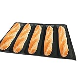 Baguet-te Backblech, perforierte französische Stäbchenform, Silikon-Backform, Baguet-te Backblech, Antihaft-Silikon, französisches Brot, Backblech für 5 Baguet-Tes (schwarz)