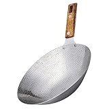 PRETYZOOM Edelstahl Wok Pfanne 22CM Traditioneller Kochwok Mit Holzgriff Für Gasherd Geeignet Perfekt Zum Braten Und Anbraten Von Fleisch Und Gemü Langlebige Und Robuste Konstruk