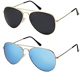 La Optica B.L.M. Herren Sonnenbrillen Damen UV400 Pilotenbrille Fliegerbrille - Doppelpack Set Gold Farben (Gläser: 1 x Grau, 1 x Türkis Verspiegelt)