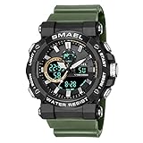 MäNner Analog Digital Armbanduhr,Quarz Elektronik Sport Outdoor Watch,50 M Wasserdicht Multifunction Uhren/Date/Week/Wecker/Stoppuhr Led,Army Green