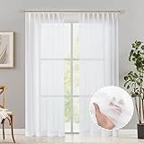 OstepDecor Sheer Voile Vorhänge transparente Gardinen mit Kräuselband und Bleibandabschluss, Luftig, modern und für Wohnzimmer, Schlafzimmer und Jede Vorhangsysteme, Weiß, 245x140cm(HxB) 2er S