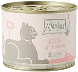 MjAMjAM - Premium Nassfutter für Katzen - Kitten saftiges Hühnchen mit Lachsöl, 6er Pack (6 x 200 g), getreidefrei mit extra viel Fleisch