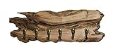 Wood & Wishes - Rustikaler Eiche-Holz Schlüsselaufhänger, Schlüsselhalter, Schlüsselbrett mit 6 Haken auf 30cm; gefertigt in Handarbeit; Treibholzoptik; Landhausstil; dekoratives Unikat