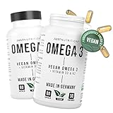 Omega 3 vegan mit Vitamin D3 & K2-2 x 60 Kapseln hochdosiert mit 1400mg Algenöl pro Tagesdosis - 630mg EPA & DHA - 100% pflanzlich