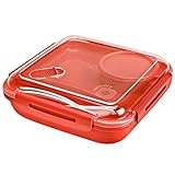 Rotho Memory B3 Lunchbox 1,1l mit Besteck und separatem Behälter, Kunststoff (PP) BPA-frei, rot, 1,1l (19,5 x 19,5 x 6,5 cm)