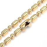 Cheriswelry 10 Stück Edelstahl Kugelkette Halsketten blanko goldene 1,5 mm runde Perlenkette mit Verbindungsstücken für Männer Frauen Armee Erkennungsmarke Schmuck