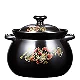 SHFISII Blumenmuster ENTERT Pot Pot TON TOP Suppentopf mit Deckel Wärmebeständiger Topf for langsame Kochen Keramik Oval Kasserolleschale zhengqiang (Color : Black, Size : 4.2 liters)
