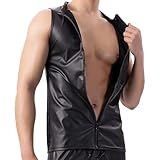 Latex Shirts Herren Tops Latex ähnliches Herren Oberteil Herren Latex T-Shirt schwarz Männer Sexy Mattes Leder Ärmellose Westen Herren Wetlook Body Leder Shirts Lack Leder Erotik Shirts Tops M