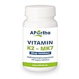 APOrtha Vitamin K2 MK7 Natto vegane Tabletten 190 Stück hochdosiert | Hergestellt in Deutschland | K2 Vitamin Nahrungsergänzung Vit | Alternative zu K2 Tropfen / Kapseln