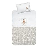 MTOnlinehandel Bambi Bettwäsche Flanell, 1 Kissenbezug 40x60 + 1 Bettbezug 100x135 cm, Kinderbettwäsche Bambi, Schmetterling und Blumen-Wiese