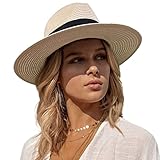 accsa Strohhut Damen Stroh Fedora Panama Hut Sonnenschutz Faltbarer Hut aus Stroh Sonnenhut Garten Strand Sommerhut mit Breite Krempe