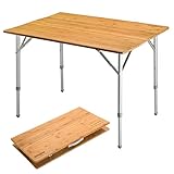 KingCamp Bambus Camping Falt Tisch Garten Klapptisch Alu Holz 3Höhen Verstellb