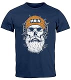 Neverless® Herren T-Shirt Printshirt Moin Skull Windrose Kompass Totenkopf Frontprint Fashion Streetstyle Navy 4XL