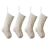 YELAIVP Stricken Weihnachtsstrümpfe Set mit 4 hängenden Ornamenten, 45,7 cm Vintage Große Weihnachtsstrümpfe für Kinder, Familie Kamin Weihnachten Urlaub Party Dekoration, Weiß