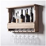 BAZIGA Wandmontiertes Weinregal aus massivem Holz mit Flaschenhalter, für 5 Flaschen, dekorativ für Bar, Esszimmer, Küche