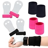 ZYNERY 2 Paar Turnen Griffpads mit 2 Paar Armbändern für Kinder, Gymnastikgriffe, Gewichtheben Gymnastik Sport Fitness Hand- und Handgelenkschützer Set für Mädchen Jungen Teenager (Schwarz + Rosa)