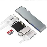 USB-C-Hub, Sunteck MacBook Pro Adapter mit Typ-C Pass-Through-Ladung, 40 GB Thunderbolt 3, SD/TF-Kartenleser und 2 USB 3.0 für MacBook Pro 2017 und 2016 (Space Grey)