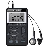 AM/FM Tragbares Radio,Covvy Digitales Pocket Mini Radio mit 500mAh 3.7V Wiederaufladbarer Akku und Kopfhörer (Black)