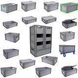 Hesselink Eurobox 60x40x27 cm, Handgriffe geschlossen, stapelbar, 54,4 Liter, grau, lebensmittelecht, Eurobehälter kombinierbar mit Deck