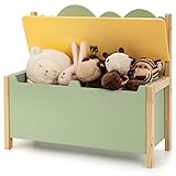 COSTWAY Spielzeugtruhe mit Deckel, 2 in 1 Spielzeugschrank und Sitzbank mit Rücklehne, mit großem Stauraum aus Holz, Spielzeugkiste grün 60 x 26 x 50cm