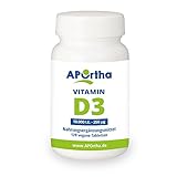 APOrtha Vitamin D3-10.000 IE | 120 vegane Tabletten | Hochdosiert - 10 Tagesdosis (nur eine Tablette / 10 Tage - entspricht 1.000 I.E pro Tag)