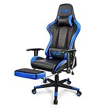 Gaming Stuhl Blau VADIM Ergonomischer Stuhl mit Fußstütze Computerstuhl 90-155 Grad verstellbar für die Arbeit zu Hause