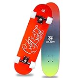 Skateboard, 7 Schichten, 78,7 x 20,3 cm, komplettes Skateboard, Ahornholz, Longboards für Teenager, Erwachsene, Anfänger, Mädchen, Jungen, Kinder (Farbe: Rot)