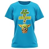 T-Shirt für Damen, Motiv: Star Wars – Grogu, Baby Yoda und Baby Yoda – Ein Schrei des Herzens und mit Kraft. (hochwertiges T-Shirt – bedruckt in Frankreich) Gr. Small, türkisblau