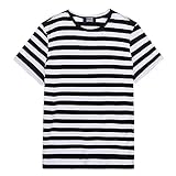 LittleSpring Herren Kurzarm Rundhals Baumwolle Gestreifte T-Shirts, schwarz und weiß, XX-Large