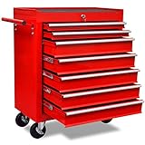 Atlojoys Roter Werkstattwagen 7 Schubladen, Schubladen Werkzeugkiste, Profi-Werkzeugwagen, Für Werkstätten und Haushalte Werkzeugschränke