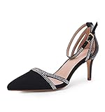 Damen Pointed Toe High Heel Stilettos Sandalen Strass Knöchelriemen D'Orsay Wildleder Hochzeitskleid Pumps Schuhe, schwarz, 39 EU