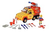 Simba 109251094 - Feuerwehrmann Sam Feuerwehrauto Venus 2.0 mit Figur, Originalsound, Blaulicht, Pfeilschussfunktion, Türen zum Öffnen, Penny Spielfigur, viel Zubehör, 19cm, ab 3 J