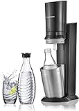 SodaStream Crystal Wassersprudler + 1 Glaskaraffe 0,6 l, Schwarz, gebürstetes Aluminium, 450 x290x200 mm