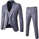 KPILP 3-teiliger Anzug, Sales Herren Elegant Slim Blazer Business Solid Sakkos Hochzeit Jacke Weste & Hosen Herbst Winter(Grau，EU-48/CN-S)