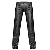 XJRHB S-XXL der neuen Männer dünne Lederhosen Art und Weise Faux-Leder Hose for Männer Hosen Stage Club Wear Biker Pants (Color : Black, Size : Large)